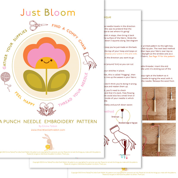 Downloadable Punch Needle Pattern for beginners to all levels 'Just Bloom'