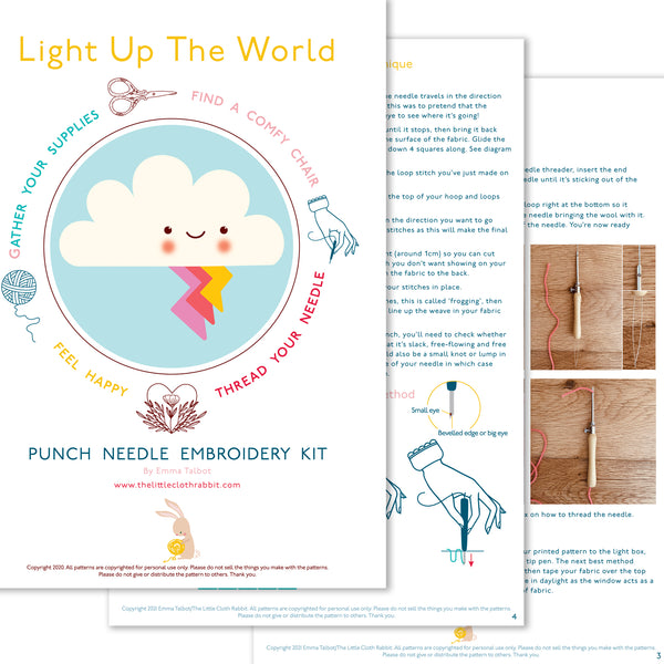 Downloadable Cloud Punch Needle Embroidery Pattern For Beginners To All Levels