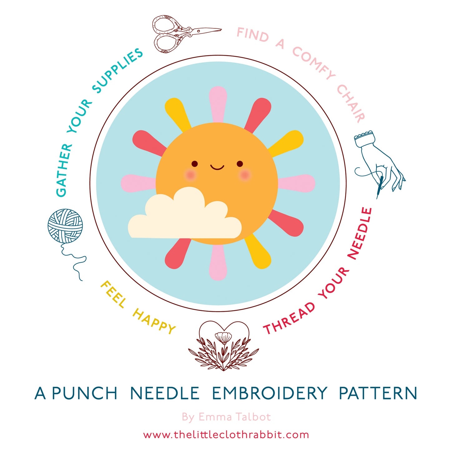Downloadable Sun Punch Needle Embroidery Pattern For Beginners To All Levels