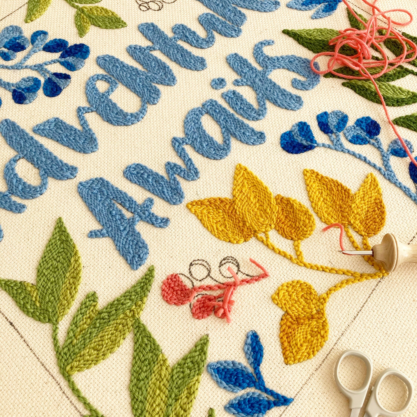 Downloadable 'Adventure Awaits' Punch Needle Cushion Pattern