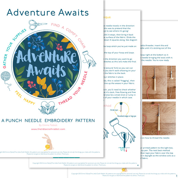 Downloadable 'Adventure Awaits' Punch Needle Cushion Pattern