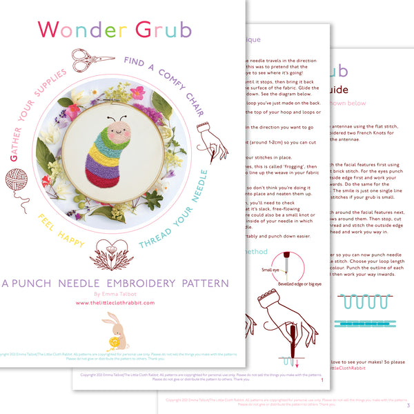 Wonder Grub Downloadable PDF Punch Needle Pattern