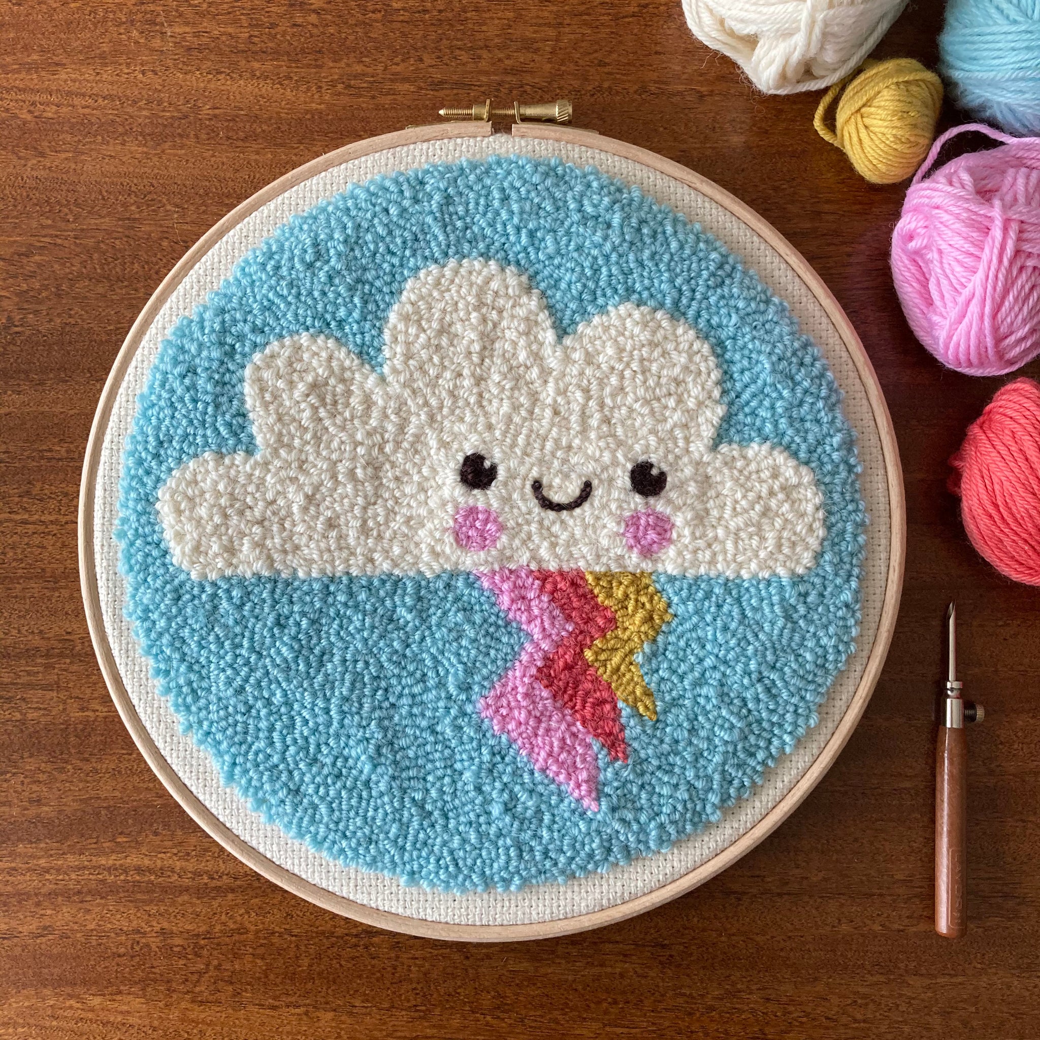 Downloadable Cloud Punch Needle Embroidery Pattern For Beginners